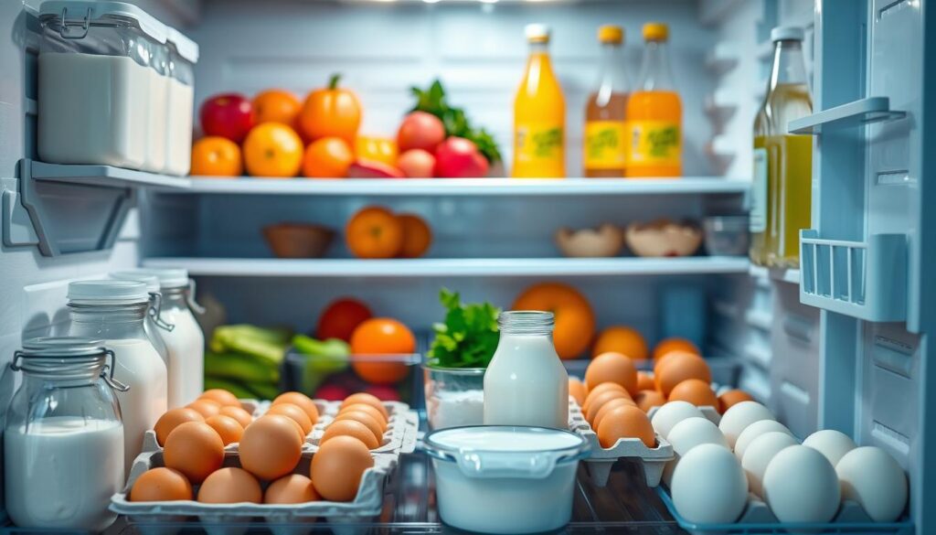 mejeriprodukter og æg i køleskab